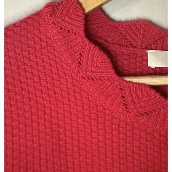 LOFT Red Scalloped Cotton Bobble Sleeve Sweater Women’s Small Long Sleeve Knit - Picture 6 of 7